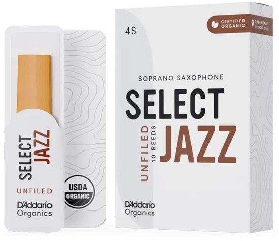 D'Addario Woodwinds ORRS10SSX4S Organic Select Jazz Sopraansaxofoonriet, 4 Soft, 10-pack, Unfiled