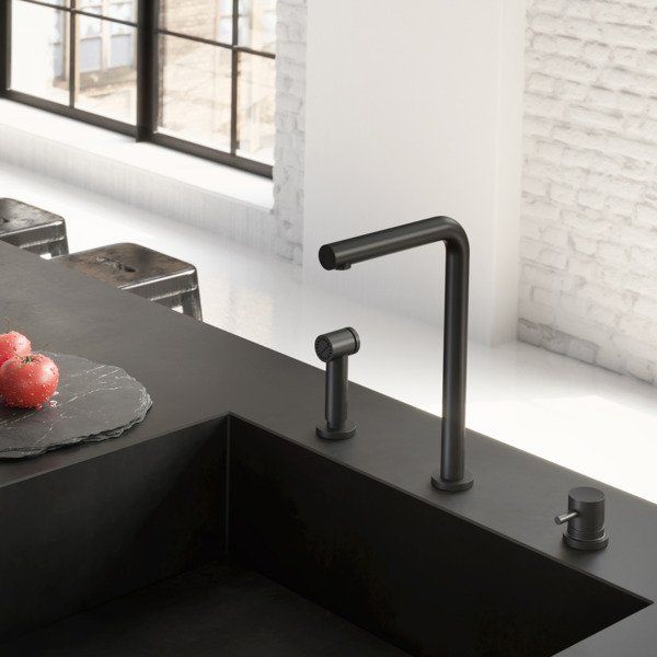 hotbath Fellow keukenmengkraan driegats met uitneembare handdouche mat wit FKM19WH