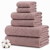 Amrapur Overseas 6-delige set met geverfde diamantgate-jacquard-handdoekenset, roze