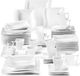 MALACASA set de vaisselle 60 pièces, porcelaine blanc crème, set combiné