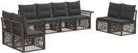vidaXL Banc de jardin - Ensemble - 8 places assises - Gris - Polyrattan