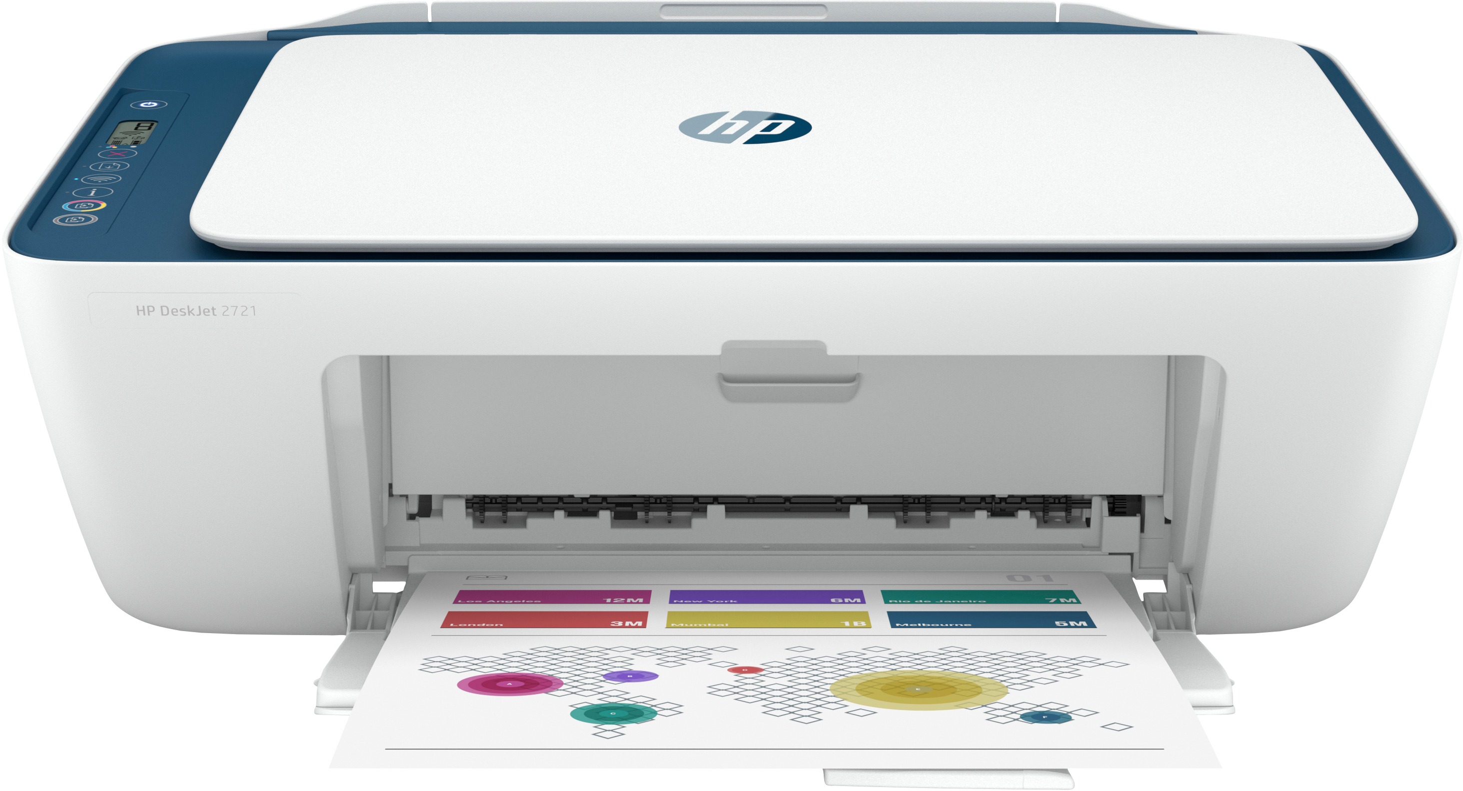 HP DeskJet 2721 All-in-One Printer - Color - Print/Copy/Scan - White/Blue