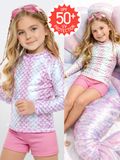 Denokids CFF-26Y1-119 Roze meisjes top met zonbescherming - Zilverkleurige glinsterende zeemeerminprint zwempak T-shirt 86