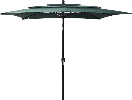 vidaXL Parasol 2.5x2.5 m Groen - 3-laags - Aluminium Paal