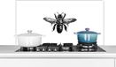KitchenYeah Spatscherm keuken 100x50 cm - Insect - Vintage - Zwart wit - Aluminium