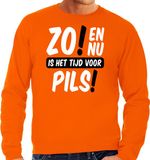 Bellatio Decorations Koningsdag sweater voor heren - tijd voor pils - oranje - bier - feestkleding M