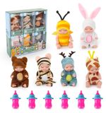 SolidKeus - Set van 6 Mini Baby Poppen met Flesjes