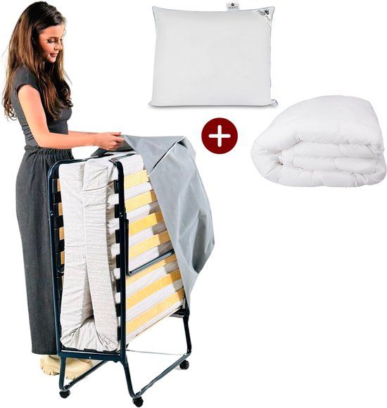 Troonz Vouwbed Deluxe 90x200 cm - Eenpersoons Logeerbed Inclusief Hoofdkussen en Dekbed - Opklapbed