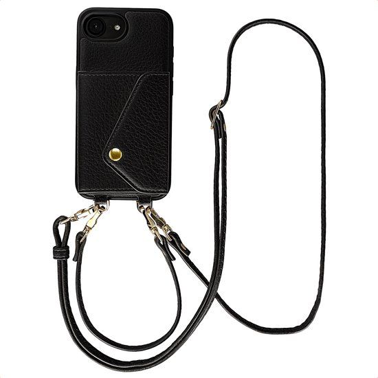 Selencia Sera Telefoonhoes met Koord en Envelop Pashouder voor de Apple iPhone 17e / 16e - Zwart