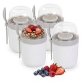 Merkloos Relaxdays Yoghurt beker to go - set van 4 - 400 & 280 ml - wit