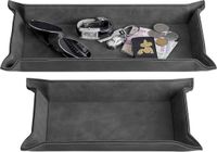 Merkloos 2x tray van imitatieleer - Set van 2 imitatieleren organizers - Dienblad voor sleutels, telefoon en portemonnee - Rechthoekig plateau - Zwart