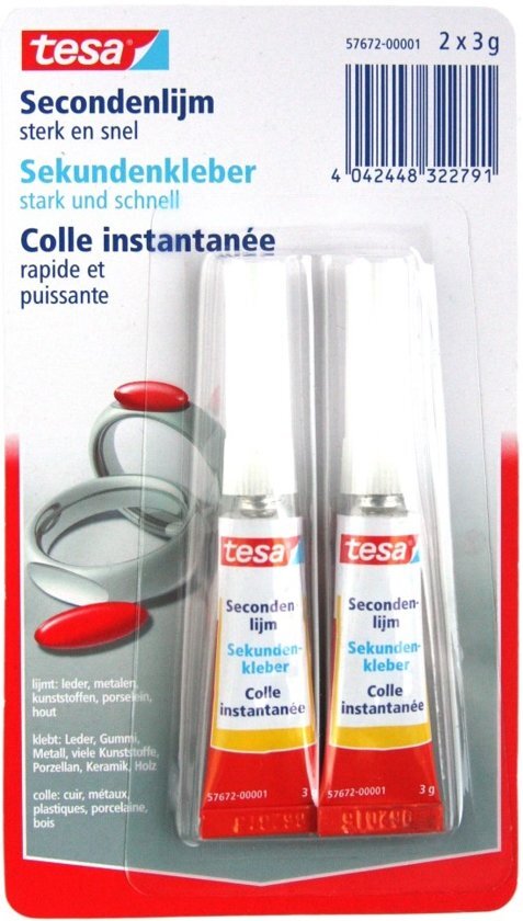 tesa Secondenlijm - Secondelijm - seconden lijm - seconde - Superglue - Tube 2 x 3 gram- Gratis verzending