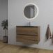 Saniclass Chaci Badkamermeubelset - 80x46x55cm - keramische wastafel zwart - 1 wasbak - 1 kraangat - 2 lades - ronde spiegel met verlichting - noten (hout)