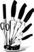 Unyqoos® set de 7 couteaux de cuisine, acier inoxydable, noir, poignées antidérapantes, bloc couteaux pivotant