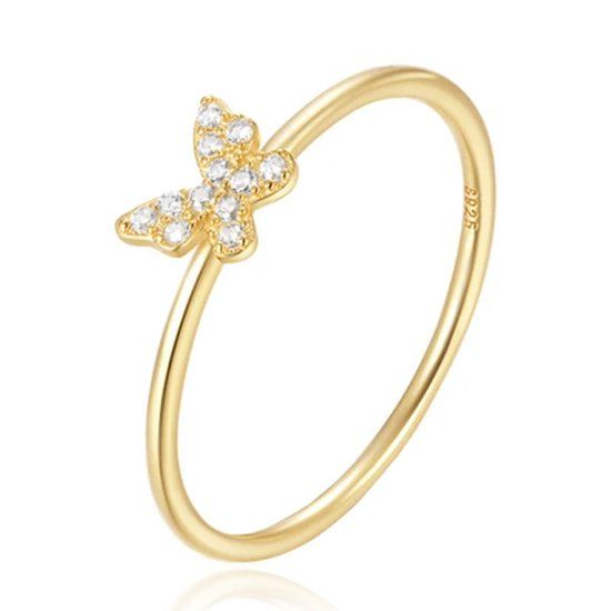 Elenza AMS Elenza Thin .925 Zilveren Ring met Vlindermotief en Gouden Plating – 1mm-17mm