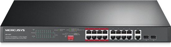 Mercusys 16-PORT 10/100MBPS+ 2-PORT GB RCK 16-PORT POE+ Unmanaged Fast Ethernet (10/100) Power over Ethernet (PoE) Zwart