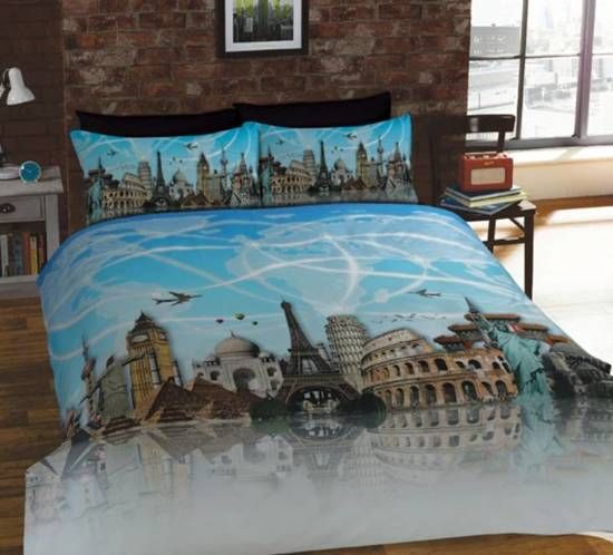 Great British Design All Around the World dekbedovertrek - wereld beroemde gebouwen in fotoprint - 2 persoons met 2 kussenslopen