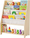 Merkloos Relaxdays Kinderboekenrek - 78x64x28 cm - Hout - Wit/Natuur