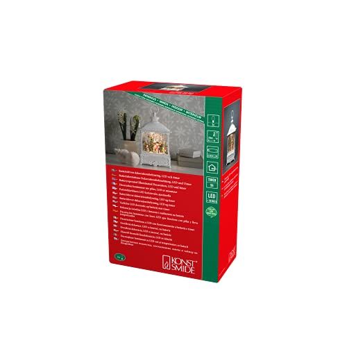 KONSTSMIDE 4396-200 Waterlantaarn groot, 4 sneeuwpoppen met vogelhuis, antiek wit, met aan-/uitschakelaar, 5 uur timer, antiek wit, werkt op batterijen, binnen, 1 warm witte diodes