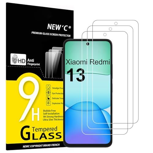 NEW'C 3 Stuks, Screen Protector voor Xiaomi Redmi 13 4G/5G, Gehard Glass Schermbeschermer Film 0.33 mm ultra transparant, ultra resistent
