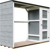 Timbela M981-CAVERN STEEL - LP SmartSide Rangement extérieur pour bois de chauffage - 1,09 m² + 0,53 m² - 75x217xH159 cm - Rangement d'outils et de bois avec peinture