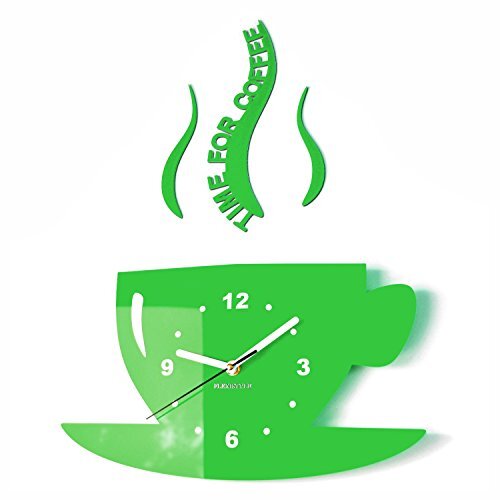 FLEXISTYLE TASSE Time for coffee (tijd voor koffie) moderne keuken wandklok groen, 3D Romeins, wandklok decoratie
