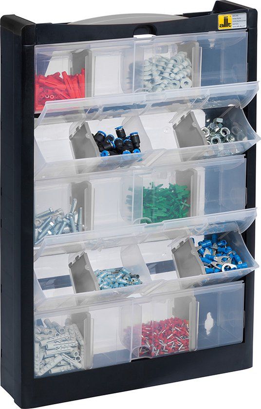 Allit VarioPlus DrawBox - Draagbare opbergkast met 20 magazijnbakjes - Zwart/Transparant