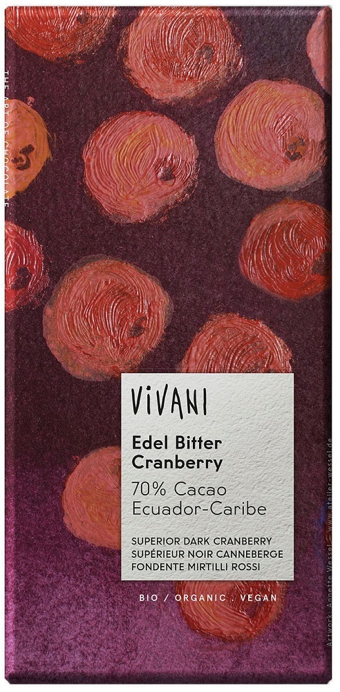 Vivani Chocoladereep Puur met Cranberry