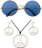 Widmann Hippie Flower Power verkleed sieraden set met hippie bril