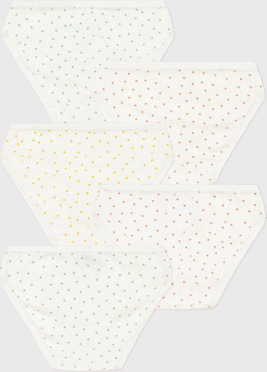 Petit Bateau - Set van 5 katoenen meisjesslips met hartjes - Meerkleurig - Maat 116