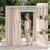ROOM99 Outdoorgordijn met ingestanste ringen, Garden Line, weerbestendig, waterdicht, inkijkbescherming, zonwering, voor tuin, 155 x 270 cm breed x hoogte, lichtcrème