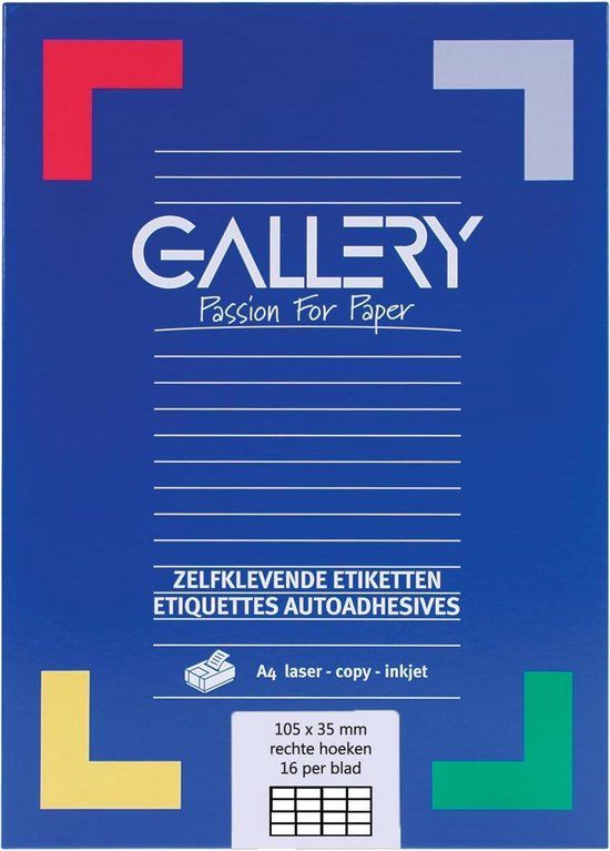 Gallery witte etiketten ft 105 x 35 mm (b x h), rechte hoeken, doos van 1.600 etiketten