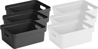 Sunware Set van 6x stuks opbergboxen/opbergmanden 24 liter kunststof antraciet en wit - Formaat per box: 45,3 x 35,4 x 18,3 cm