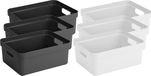 Sunware Set van 6x stuks opbergboxen/opbergmanden 24 liter kunststof antraciet en wit - Formaat per box: 45,3 x 35,4 x 18,3 cm