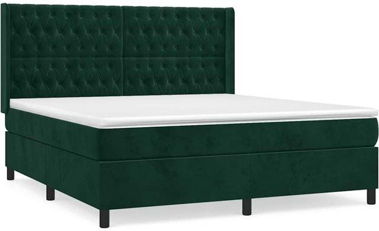 vidaXL Boxspring met matras fluweel donkergroen 180x200 cm