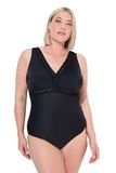 Ulla Popken Badpak, Laura, String Detail eendelig badpak voor dames, zwart.