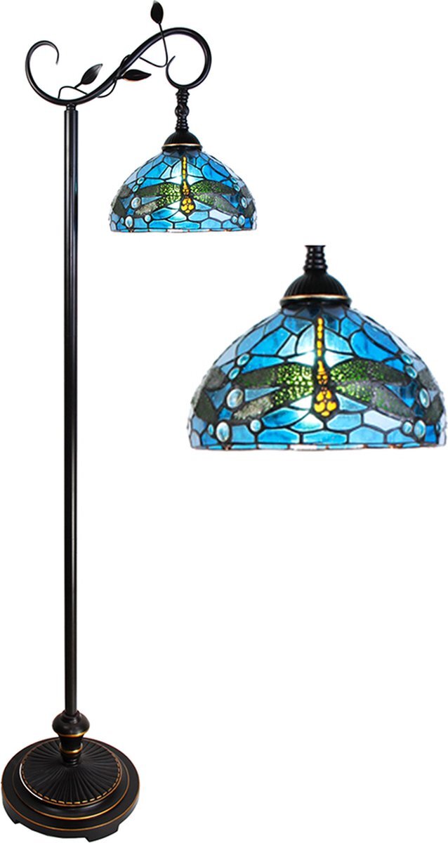 Lumilamp Tiffany Vloerlamp 152 cm Blauw Bruin Kunststof Glas Rond Staande Lamp Glas in Lood Tiffany Lamp