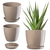 Merkloos / Sans marque Kadax Ronde Bloempot met Onderschaal - Elegante Beige Sierpot van Kunststof - Ø 12 cm