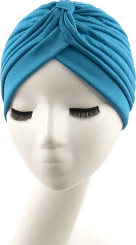 Tulband - Hoofdwrap - Slaapmuts - Hoofddoek - Hoofdband - Cyaan - Unisex - Polyester