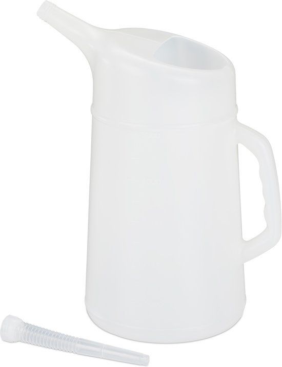 Relaxdays Oliekan met Schenktuit - Meetbeker Olie - Flexibele Tuit - Olie Kan - Wit 2 Liter