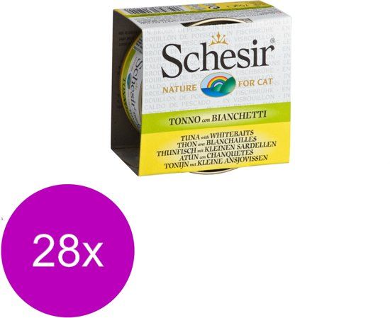 Schesir Kat Bouillon 70 g - Kattenvoer - 28 x Tonijn&Ansjovis Blik