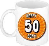 Bellatio Decorations Mok - 50 jaar - Oranje - 300 ml