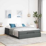 vidaXL Bedframe met matras 2-persoons Donkergrijs Stof