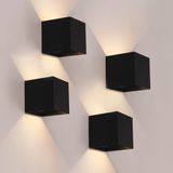 LEDVION - 4x USB Oplaadbare Wandlamp met Sensor – 4400 mAh – Zwart – Draadloos – IP44 – Binnen & Buiten – Warm Wit Licht