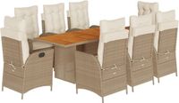 vidaXL 9-delige tuinset met kussens, beige, van polyrotan