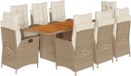 vidaXL 9-delige tuinset met kussens, beige, van polyrotan