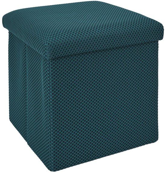 Home Deco Factory Poef/hocker Atome - opvouwbaar - stof - opbergbox - petrol blauw - polyester/mdf - 38 x 38 cm