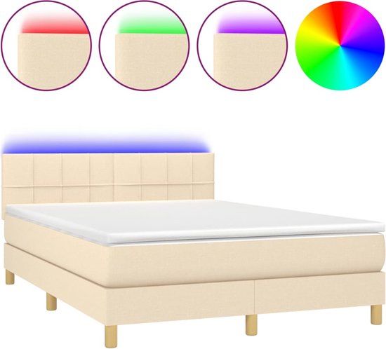vidaXL Boxspring met matras en LED stof crèmekleurig 140x190 cm