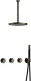 Hotbath Cobber - CB7067 - Inbouw Regendoucheset - Verouderd Ijzer - 2 Stopkranen - Thermostatisch - Plafondbuis 30 cm - Hoofddouche 300 mm - Staafhanddouche