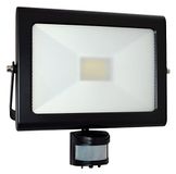 Tibelec 350520 LED-koplamp, zwart, extra vlak, met bewegingsmelder, 50 W, 3400 lumen, niet bekabeld, aluminium, 50 W, 70 x 235 x 255 mm